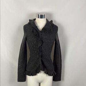 Armani Collezioni Gray Knit Ruffle Trim Cardigan Jacket